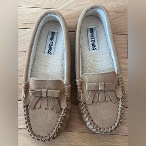 Minnetonka Brown Suede Moccasins with Bow
